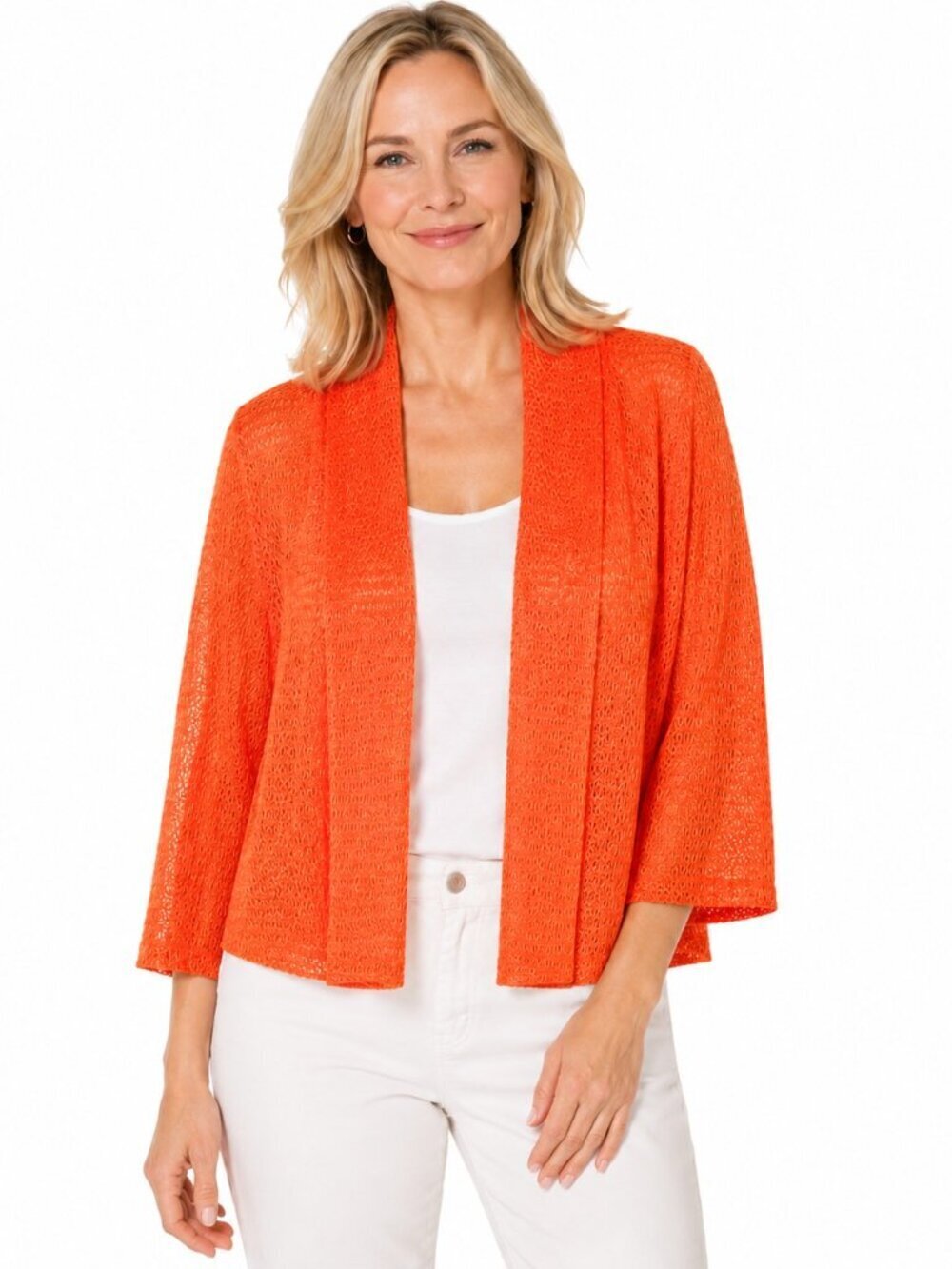 Ruby Rd. Tangerine Orange Open Mesh Weave Cardigan
